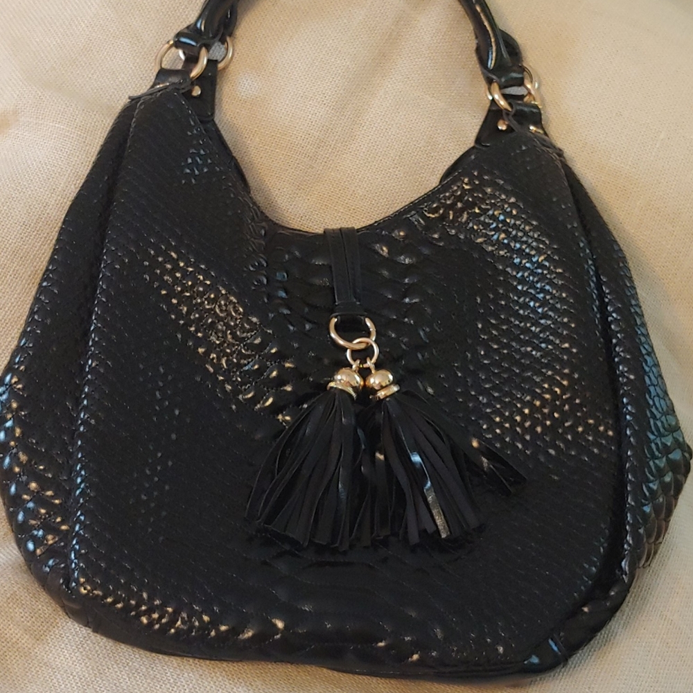 Big Buddha Faux Croc Black Satchel